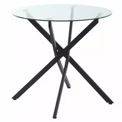 MCL Dining Table with Clear Tempered Glass Top, Round Table with Metal Legs, Modern Kitchen Table for Dining Room Living Room, Black