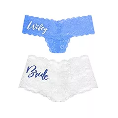 RhinestoneSash Bride Panties - Naughty Gifts for the Bride to Be - Wedding Night, Bridal Shower, Bachelorette Party Gift, Blue01, M