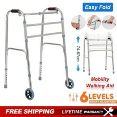 Folding Walking Frame Walker Adjustable Folding Zimmer Walking Aid with 2 wheels