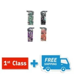 FLORAL EASY FOLDING ADJUSTABLE WALKING STICK ALUMINIUM NON SLIP POLE
