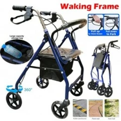 Folding Rollator Walker Lightweight Disability Aid Mobility 4 Wheels With Seat